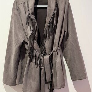 Alice Blue Gray Fringe Teddy Jacket